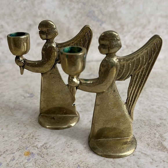 Vintage Brass Candlestick Holders Angels small - Picture 7 of 8
